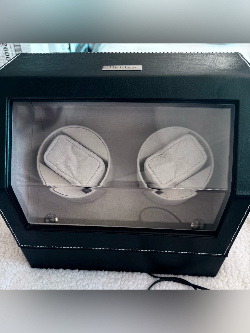 HEIDEN BATTERY POWERED DUAL WATCH WINDER - BLACK LEATHER